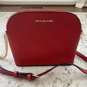 Michael Kors Cindy Large Dome Leather Red Crossbody